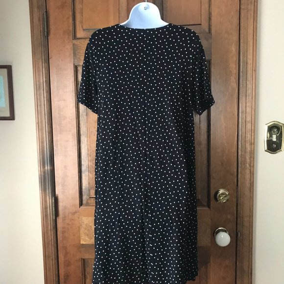 LOFT Black w/White Polka Dots Short Sleeve Dress Size 14 - Picture 8 of 11